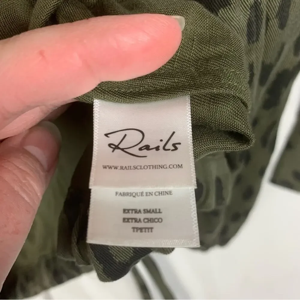 Rails women's Extra small XS green Olive Leopard Print Jacket linen lyocell